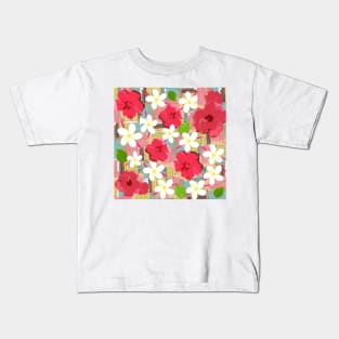 Tropical Flowers (small flowers, warm background) Kids T-Shirt